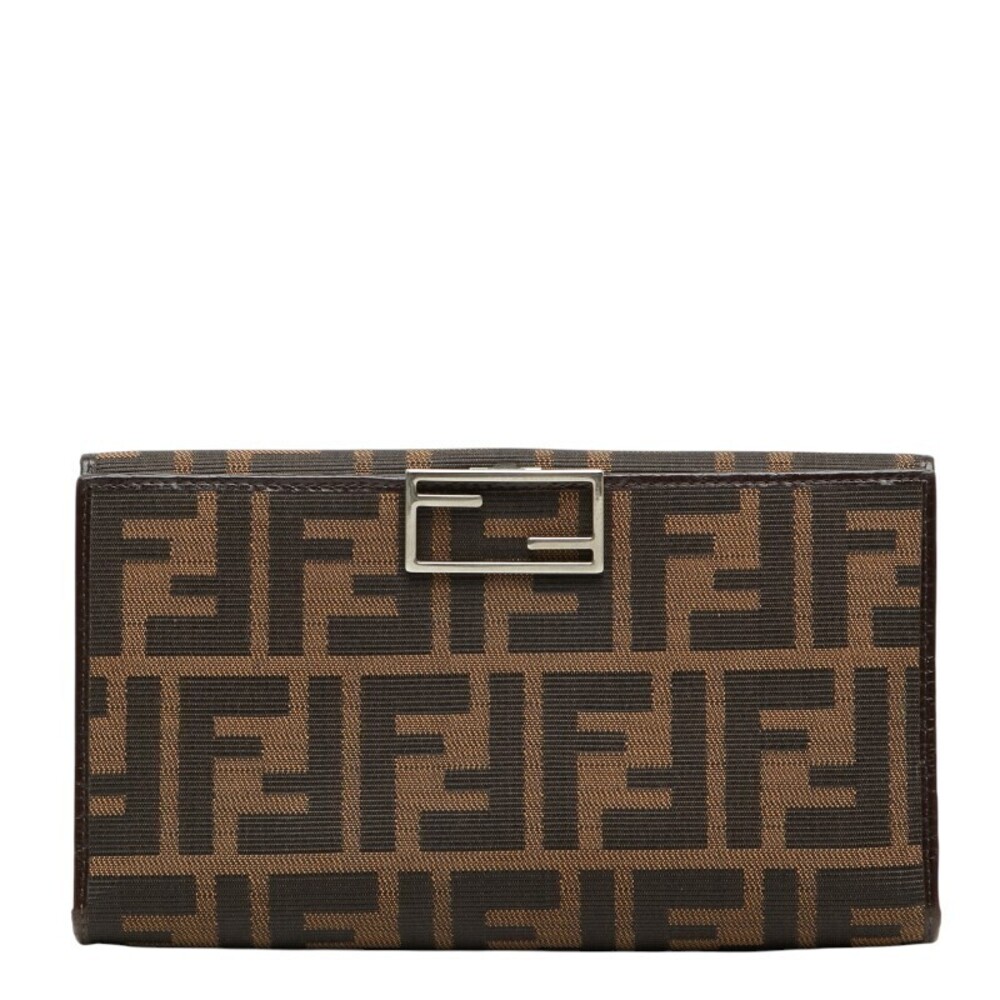 Fendi Zucca Long Wallet Brown Black Canvas Leather
